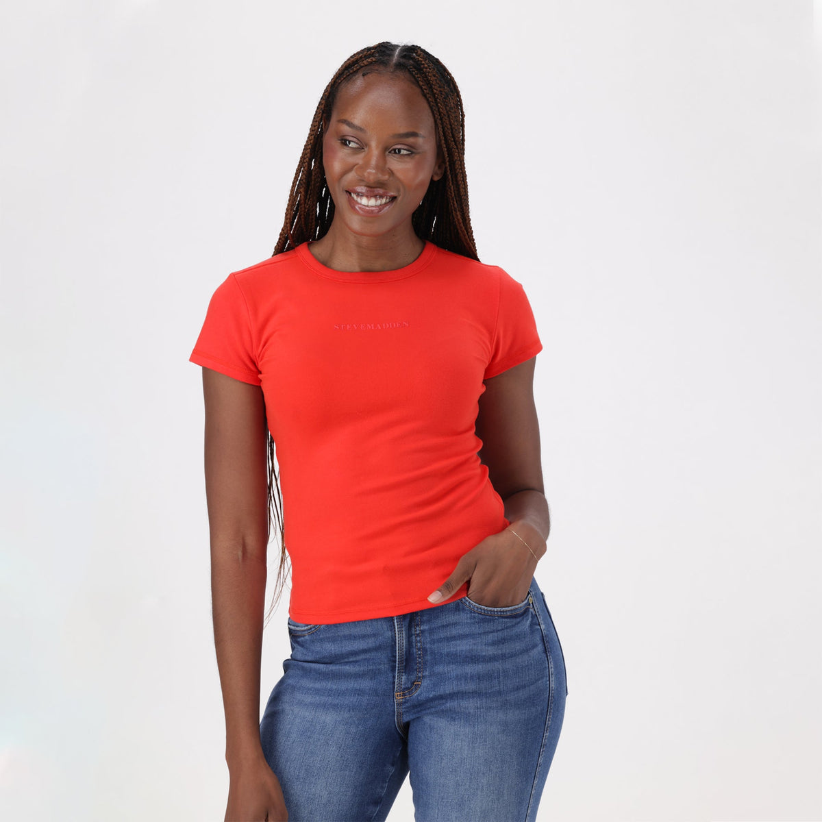 Kai Fitted Short-Sleeve Top — Red