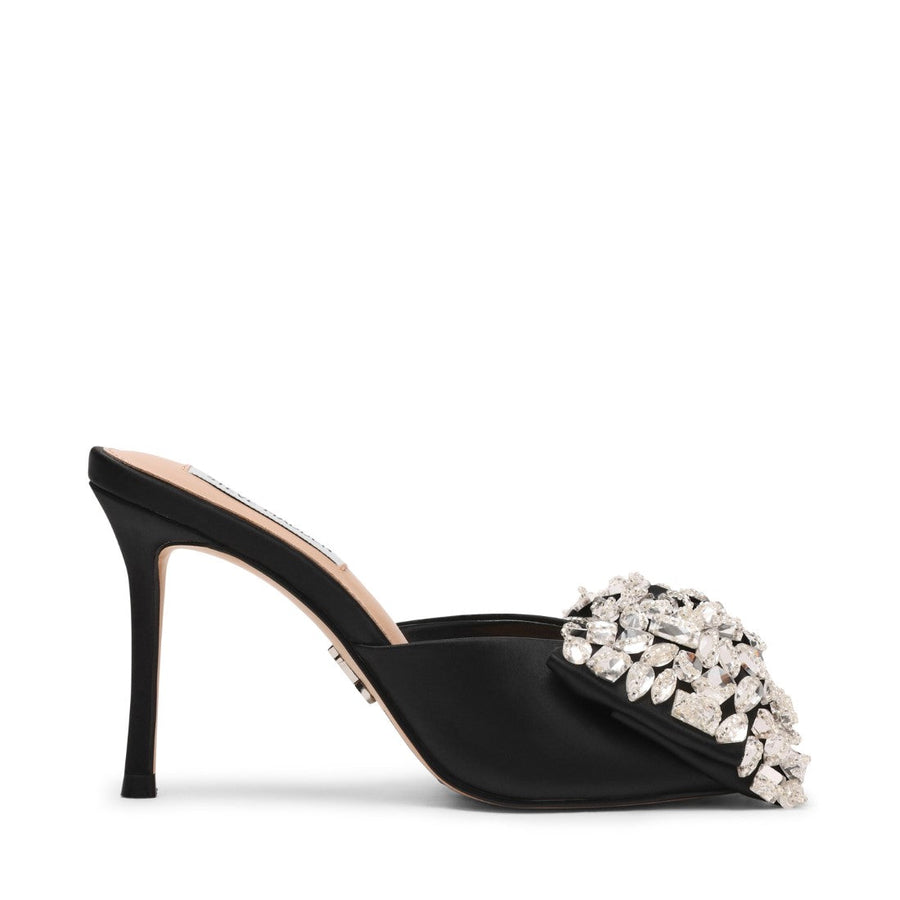 Radiancy Rhinestone-Bow Mule — Black Satin